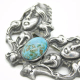 Art Nouveau Sterling Silver Ruskin Cabochon Fairy Brooch Antique c1890