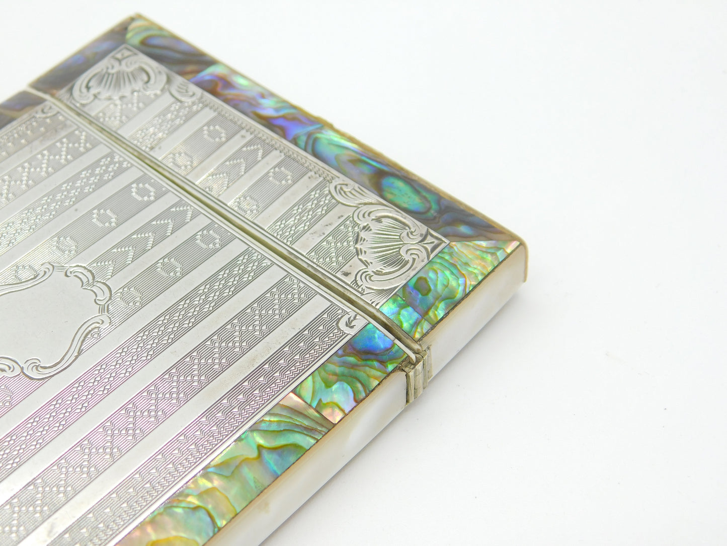 Victorian Sterling Silver, Abalone & Mother of Pearl Card Case Antique c1890