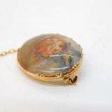 George III 14ct Rose Gold Mounted Polished Moss Agate Brooch Antique c1820