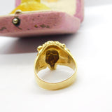 14ct Yellow Gold Lion Mask Statement Signet Ring Vintage c1980 Size V UK