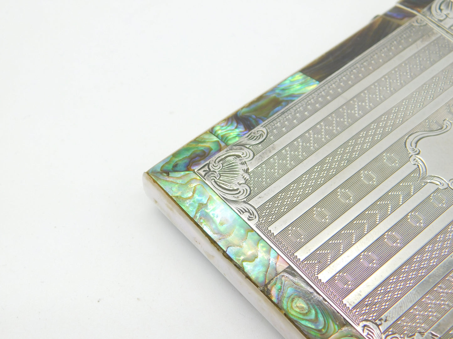 Victorian Sterling Silver, Abalone & Mother of Pearl Card Case Antique c1890