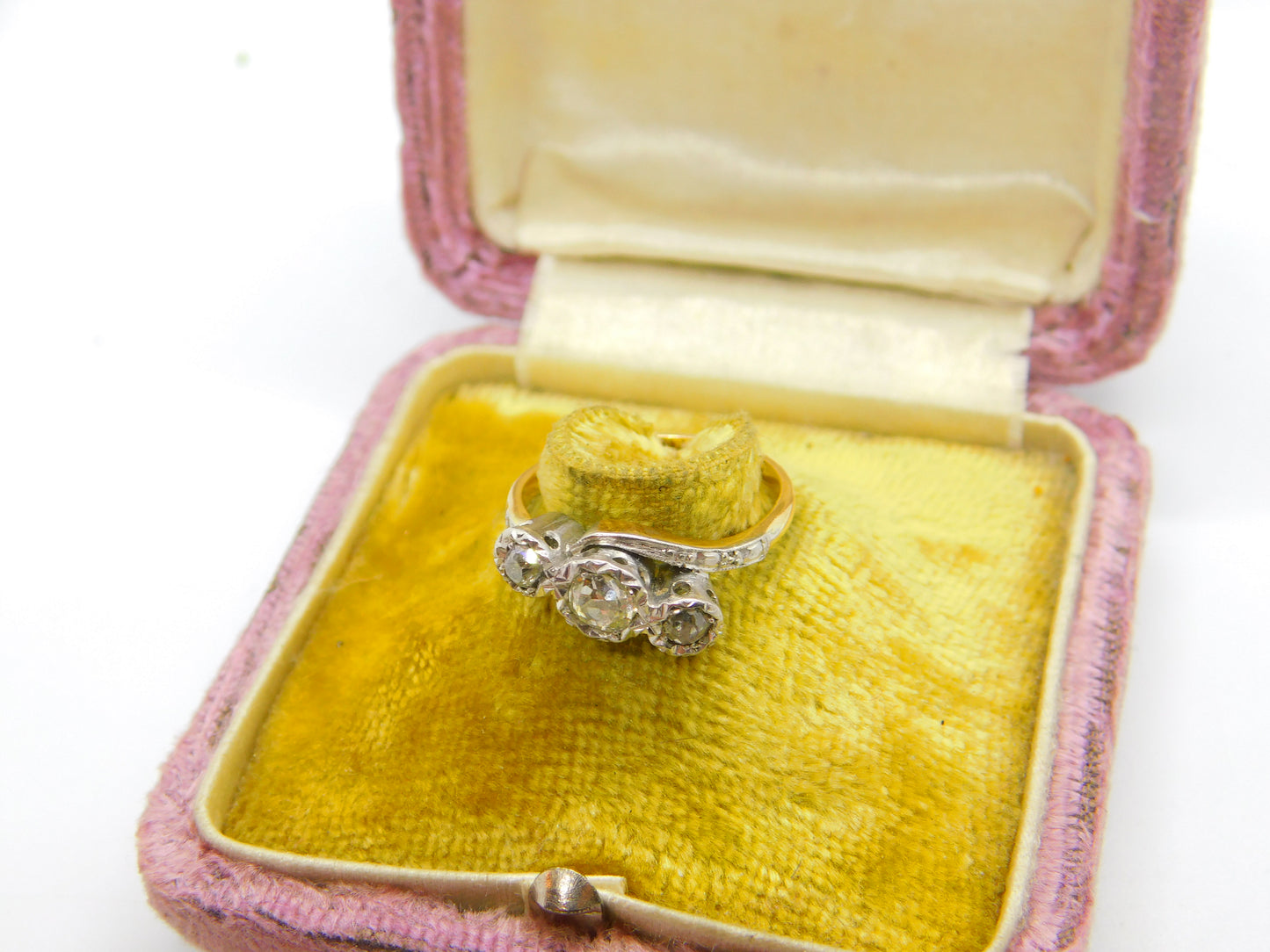 Victorian 18ct Yellow Gold & 0.5ct Rose Cut Diamond Crossover Ring Antique c1900