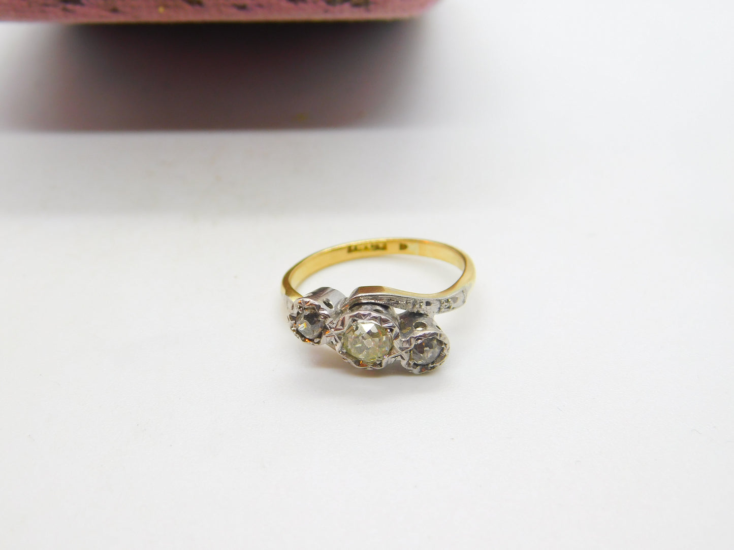 Victorian 18ct Yellow Gold & 0.5ct Rose Cut Diamond Crossover Ring Antique c1900