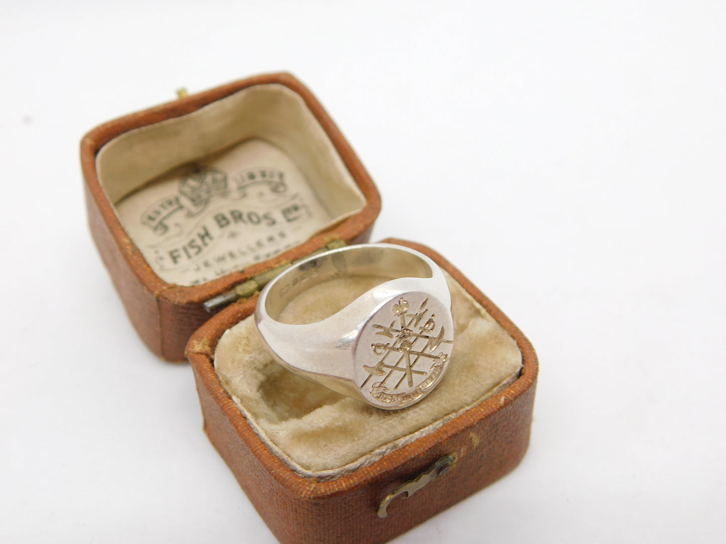 Sterling Silver Heraldic Intaglio Seal Signet Ring Vintage 1976 Birmingham