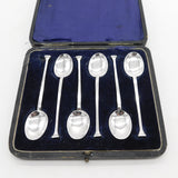 Boxed Set of Sterling Silver Column Terminal Teaspoons 1921 Sheffield Antique