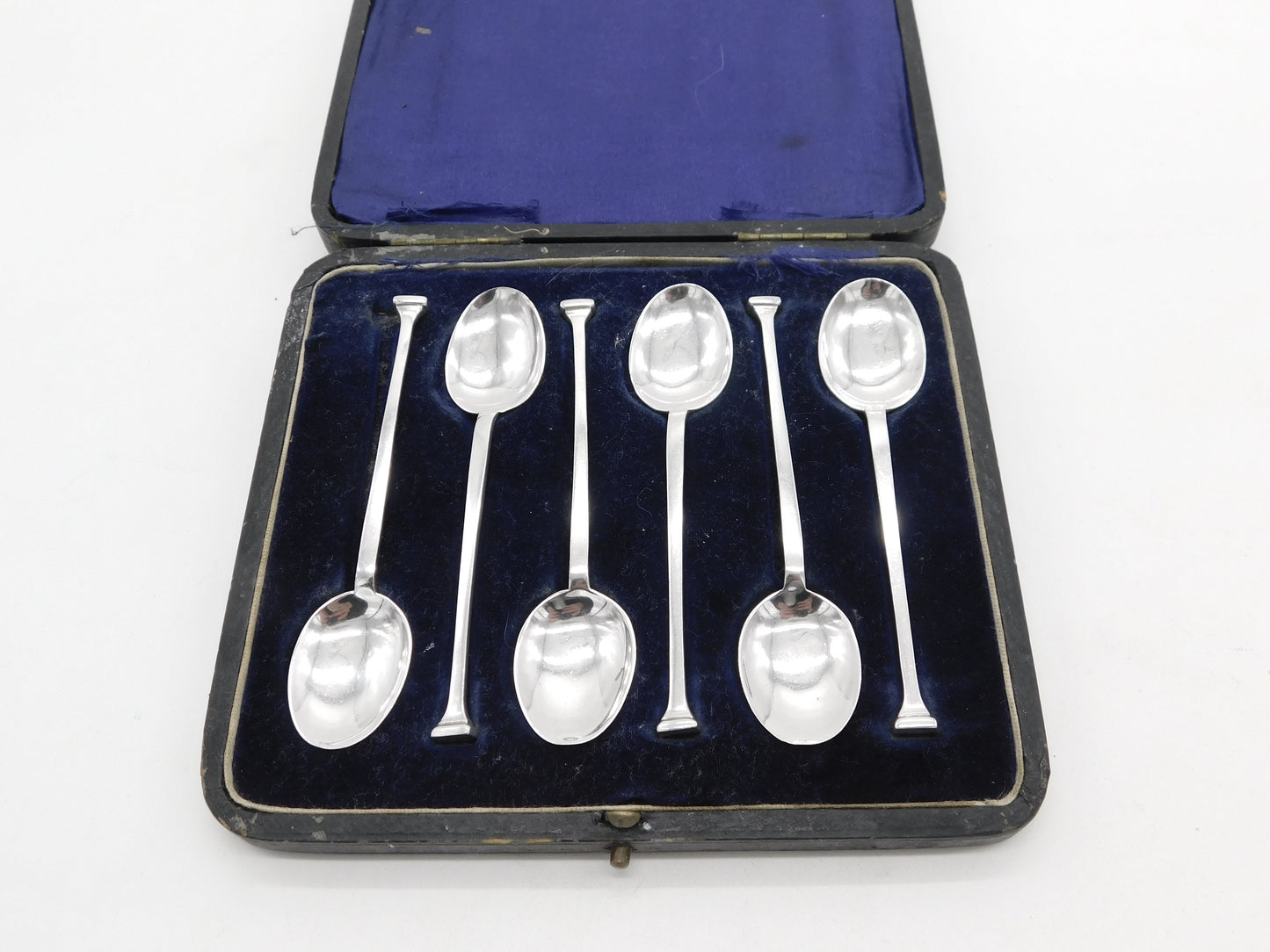 Boxed Set of Sterling Silver Column Terminal Teaspoons 1921 Sheffield Antique