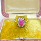 9ct Yellow Gold, Diamond & Cabochon Star Ruby Cluster Ring London c1980