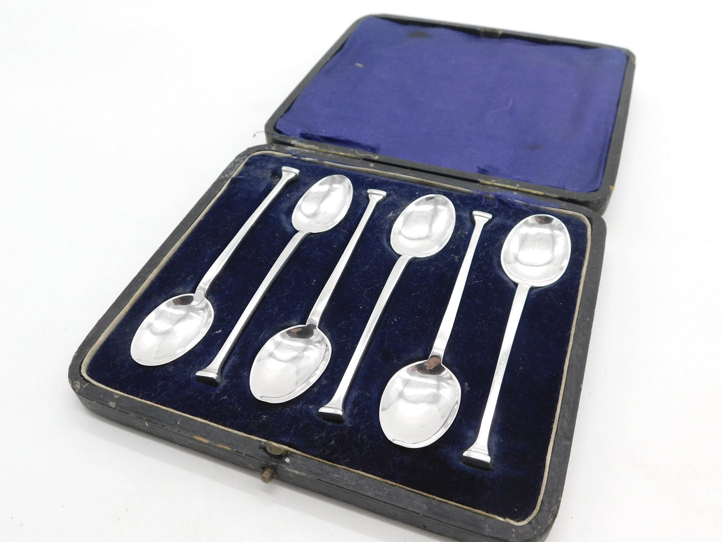 Boxed Set of Sterling Silver Column Terminal Teaspoons 1921 Sheffield Antique