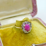 9ct Yellow Gold, Diamond & Cabochon Star Ruby Cluster Ring London c1980