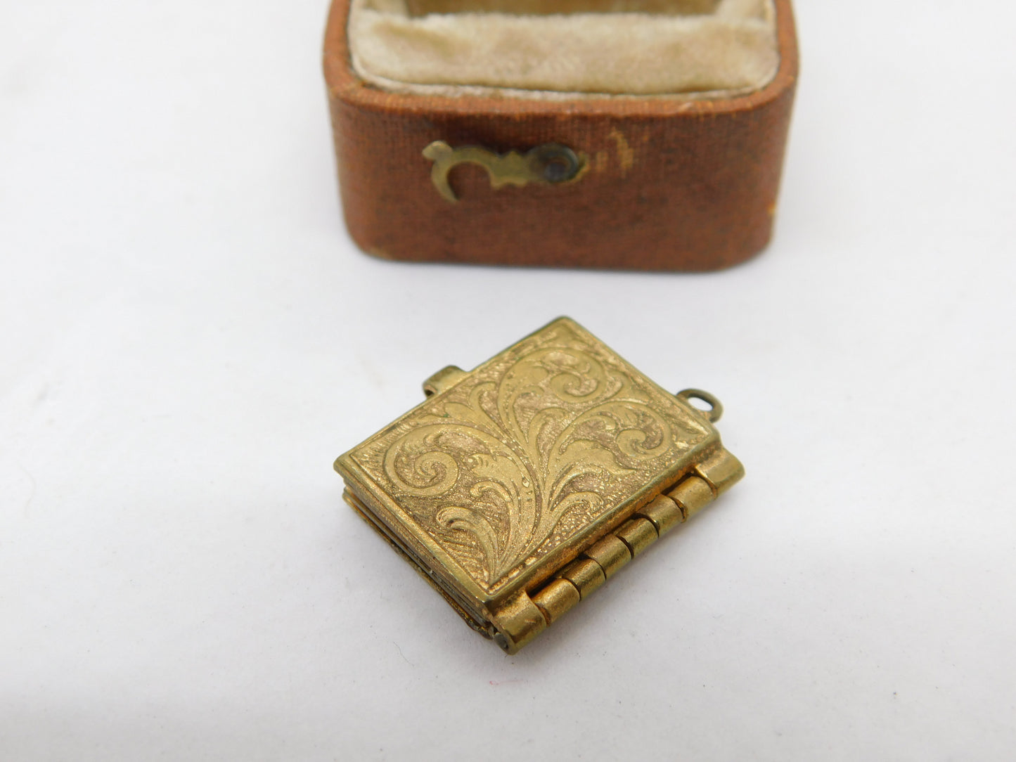 Edwardian Gilt Metal Red Enamel Bristol Souvenir Photo Book Charm c1910 Antique