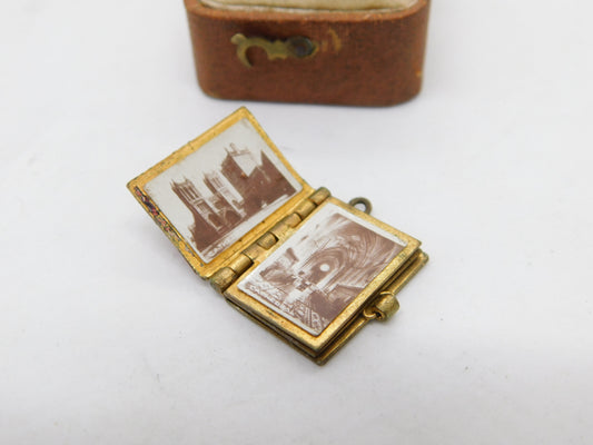 Edwardian Gilt Metal Red Enamel Bristol Souvenir Photo Book Charm c1910 Antique