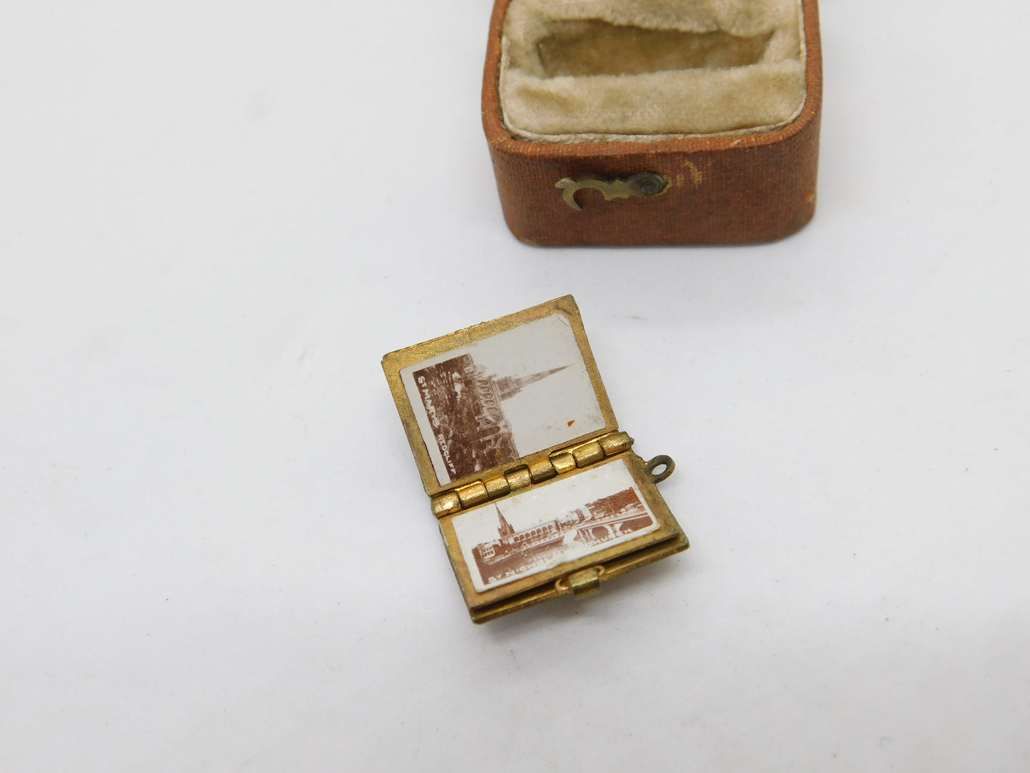 Edwardian Gilt Metal Red Enamel Bristol Souvenir Photo Book Charm c1910 Antique