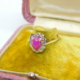 9ct Yellow Gold, Diamond & Cabochon Star Ruby Cluster Ring London c1980
