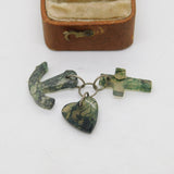 Victorian Silver & Carved Moss Agate Faith, Hope, Charity Charm c1890 Antique