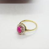 9ct Yellow Gold, Diamond & Cabochon Star Ruby Cluster Ring London c1980