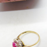 9ct Yellow Gold, Diamond & Cabochon Star Ruby Cluster Ring London c1980