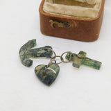 Victorian Silver & Carved Moss Agate Faith, Hope, Charity Charm c1890 Antique