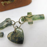 Victorian Silver & Carved Moss Agate Faith, Hope, Charity Charm c1890 Antique