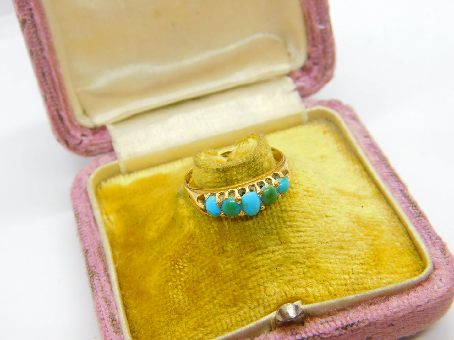 Victorian 18ct Gold & Five-Stone Turquoise Boat Ring 1871 Birmingham Antique