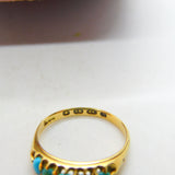 Victorian 18ct Gold & Five-Stone Turquoise Boat Ring 1871 Birmingham Antique