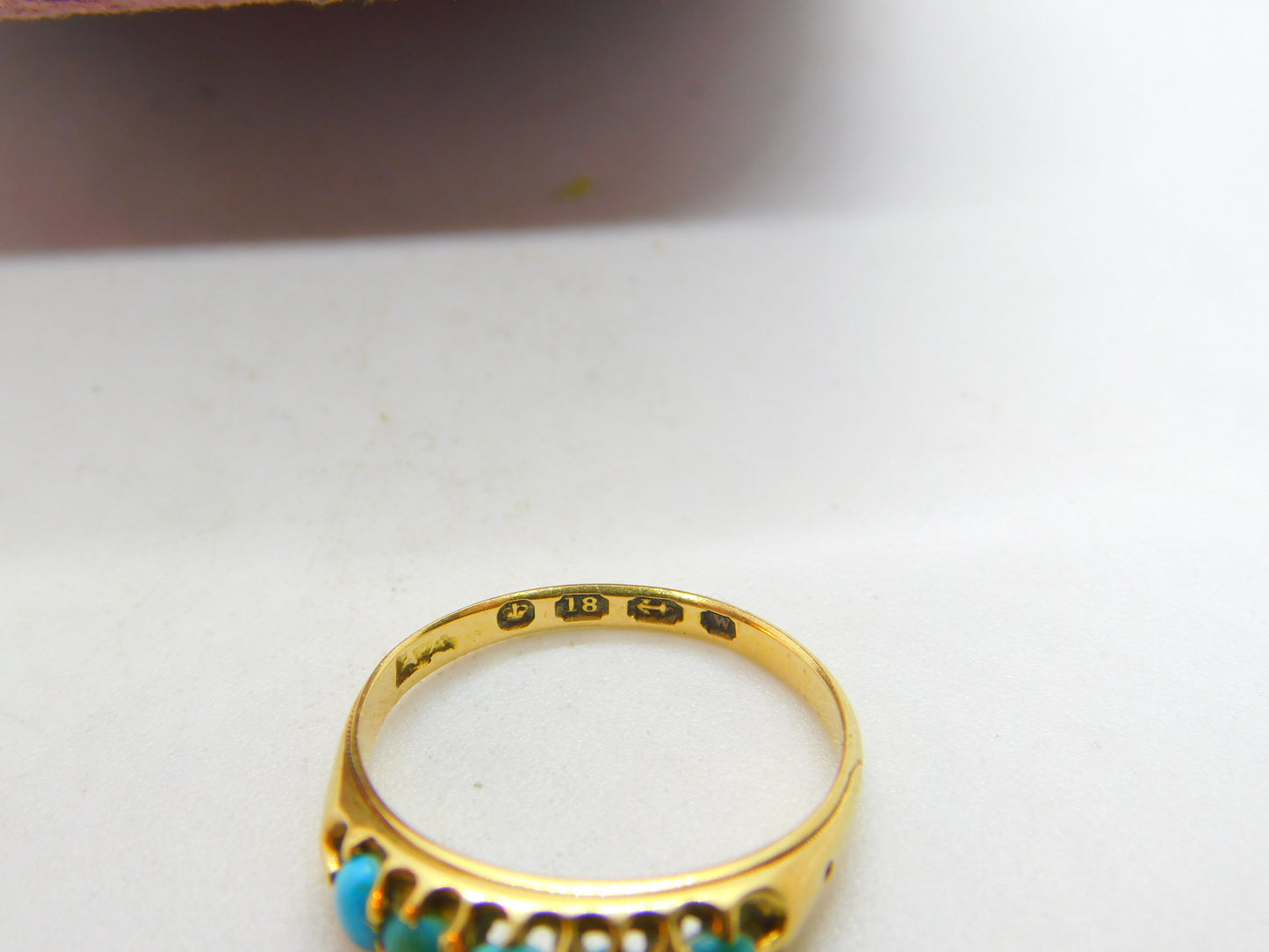 Victorian 18ct Gold & Five-Stone Turquoise Boat Ring 1871 Birmingham Antique