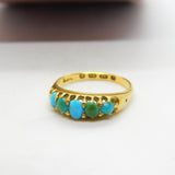 Victorian 18ct Gold & Five-Stone Turquoise Boat Ring 1871 Birmingham Antique