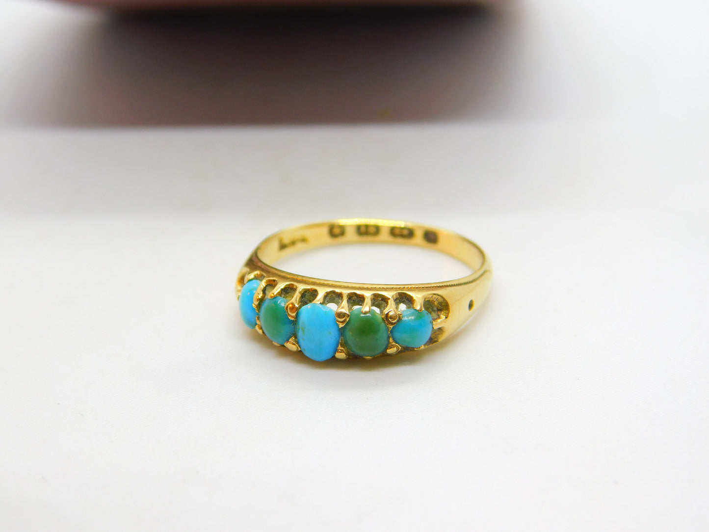 Victorian 18ct Gold & Five-Stone Turquoise Boat Ring 1871 Birmingham Antique