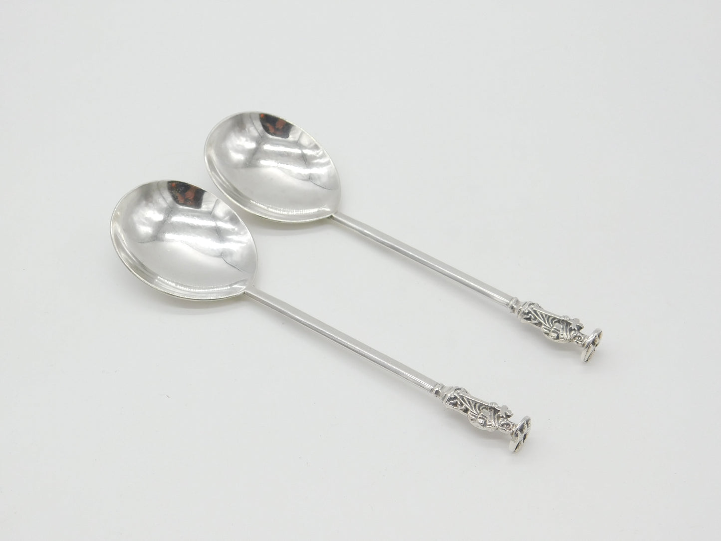 Pair of Sterling Silver Seal Top 17th Century Style Apostle Spoons Antique 1918 Birmingham