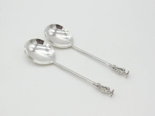 Pair of Sterling Silver Seal Top 17th Century Style Apostle Spoons Antique 1918 Birmingham