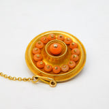 Victorian 15ct Yellow Gold & Coral Set Mourning Locket Brooch Antique c1840s