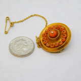 Victorian 15ct Yellow Gold & Coral Set Mourning Locket Brooch Antique c1840s