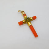 Victorian 9ct Yellow Gold & Red Coral Cross Pendant Antique c1850s