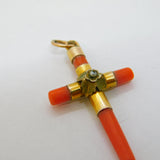Victorian 9ct Yellow Gold & Red Coral Cross Pendant Antique c1850s