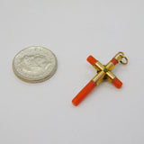 Victorian 9ct Yellow Gold & Red Coral Cross Pendant Antique c1850s