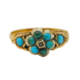 Victorian 15ct Yellow Gold & Turquoise Set Floral Cluster Ring Antique c1850s