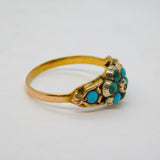 Victorian 15ct Yellow Gold & Turquoise Set Floral Cluster Ring Antique c1850s