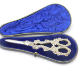 Boxed Edwardian Pair of Sterling Silver Floral Grape Scissors Antique 1909 London