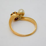 19th Century 15ct Gold, Natural Pearl & Ruby 'Toi et Moi' Crossover Ring Antique
