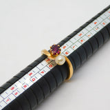 19th Century 15ct Gold, Natural Pearl & Ruby 'Toi et Moi' Crossover Ring Antique