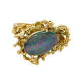 10ct Yellow Gold Modernist Doublet Opal Statement Ring Vintage c1970s
