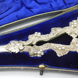 Boxed Edwardian Pair of Sterling Silver Floral Grape Scissors Antique 1909 London