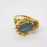 10ct Yellow Gold Modernist Doublet Opal Statement Ring Vintage c1970s