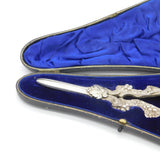 Boxed Edwardian Pair of Sterling Silver Floral Grape Scissors Antique 1909 London