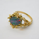 10ct Yellow Gold Modernist Doublet Opal Statement Ring Vintage c1970s