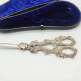 Boxed Edwardian Pair of Sterling Silver Floral Grape Scissors Antique 1909 London