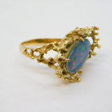 10ct Yellow Gold Modernist Doublet Opal Statement Ring Vintage c1970s