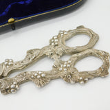Boxed Edwardian Pair of Sterling Silver Floral Grape Scissors Antique 1909 London