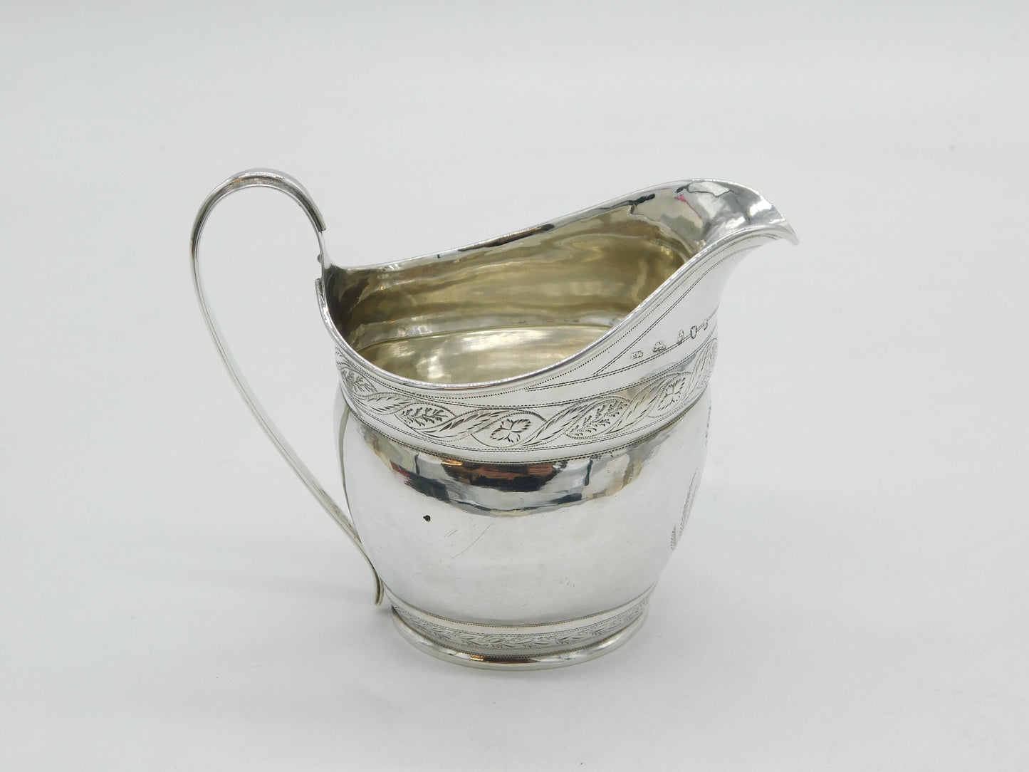 George III Newcastle Sterling Silver Bright Cut Cream Jug Antique c1790