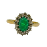 Victorian 18ct Yellow Gold, Emerald & Diamond Floral Engagement Ring Antique