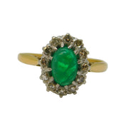 Victorian 18ct Yellow Gold, Emerald & Diamond Floral Engagement Ring Antique